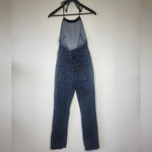 Free People Denim Halterneck Jumpsuit Jumper Overalls Bohemian Boho Jeans - Picture 5 of 16